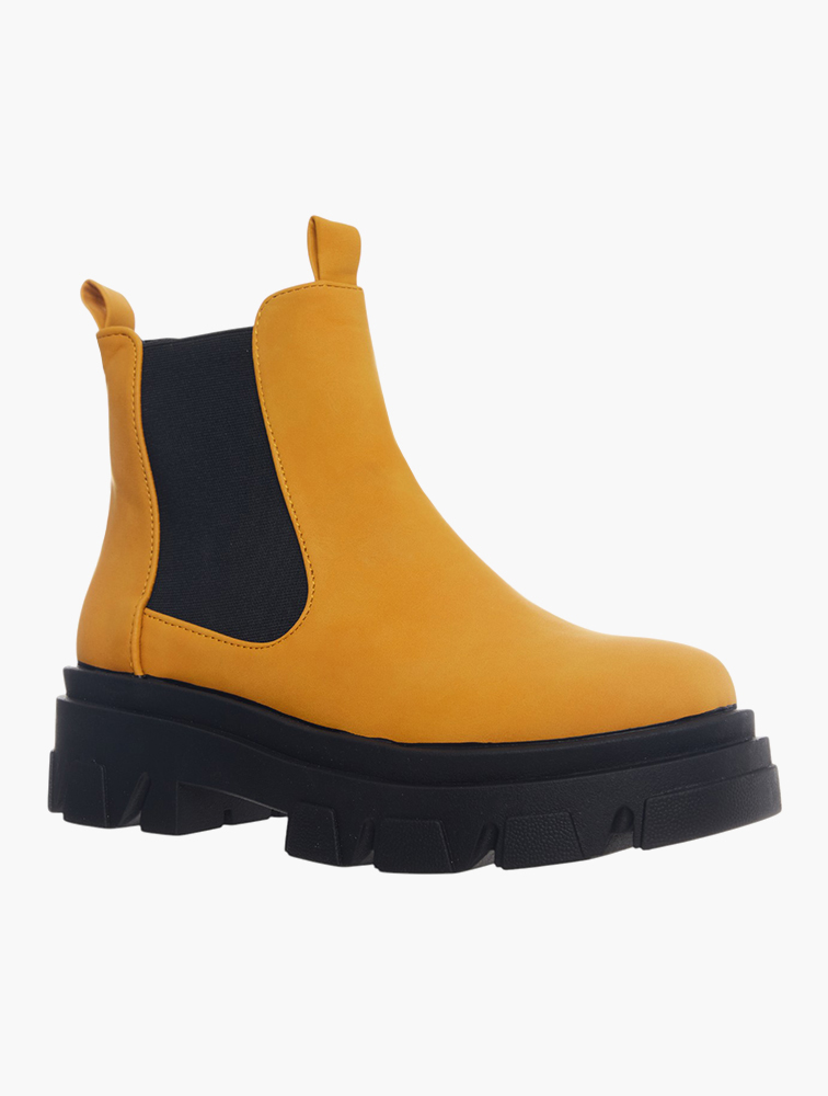MyRunway | Shop Daily Finery Mustard Yellow Chunky Ankle Boots for